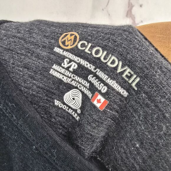 Cloudveil Shirt Mens Small Black Merino Wool Long Sleeve Baselayer Thermal - Picture 3 of 9